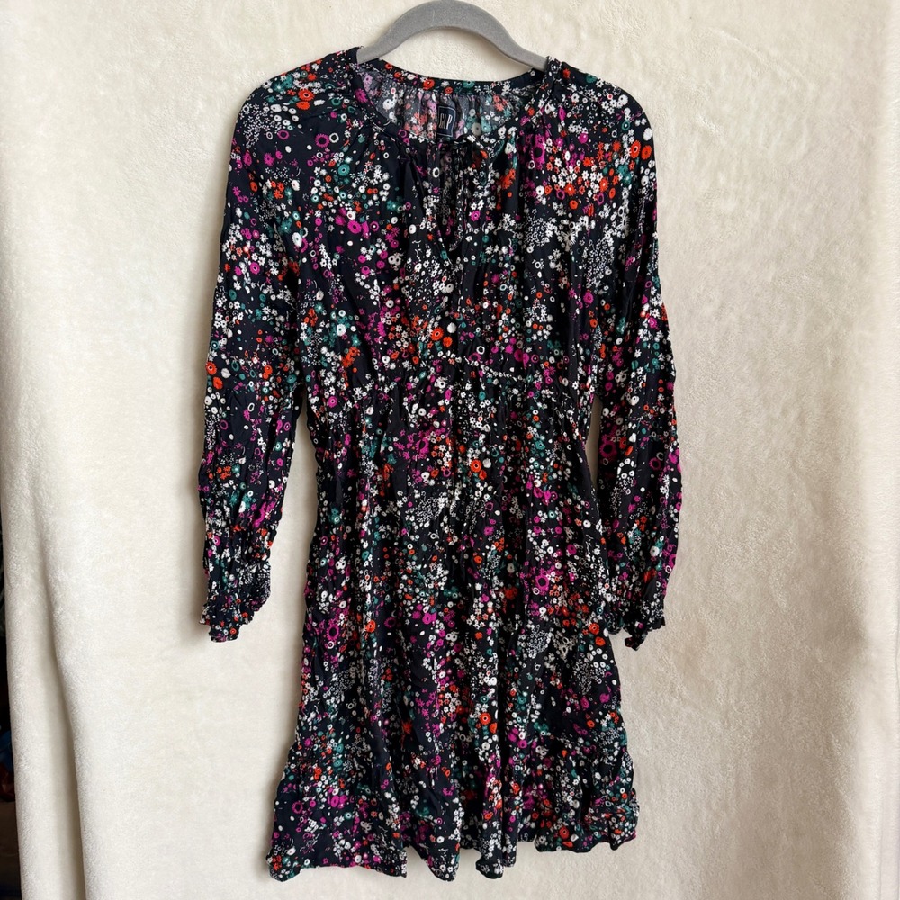 GAP Maternity Womens Black Multicolor Floral Print Long Sleeve Dress Size M
